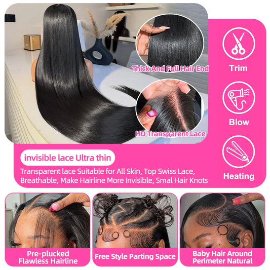 30 40 Inch Straight Human Hair Wigs HD Lace Wig 13x6 Human Hair Bone Straight Lace Frontal Human Hair Wigs For Women