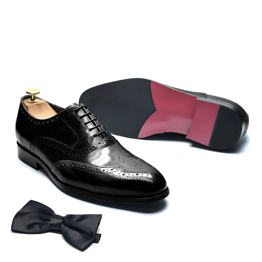 Luxury Men's Wedding Oxford Dress Shoes Genuine Cow Leather Lace-up Wingtip Brogue Office Business Social Formal Shoes for Man
