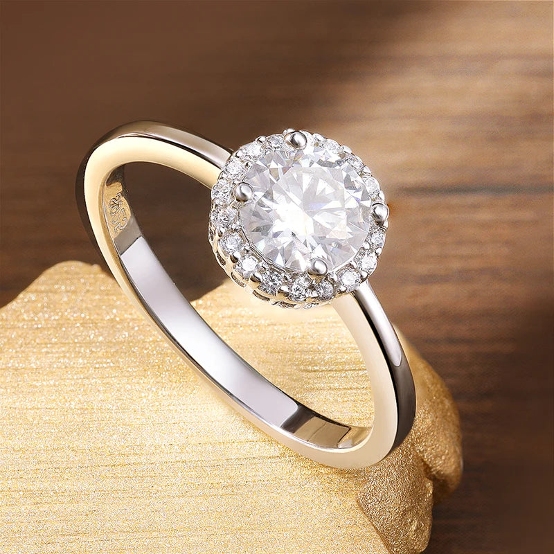 1ct D VVS1 Moissanite Rings for Women Engagement Wedding Lab Diamond with GRA S925 Silver Plated 18k White Gold Ring