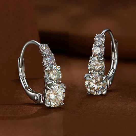 1.92ct 8 Stones D Color Moissanite Hoop Earrings For Women Anniversary Gift S925 Sterling Silver Stud Ear Fine Jewelry