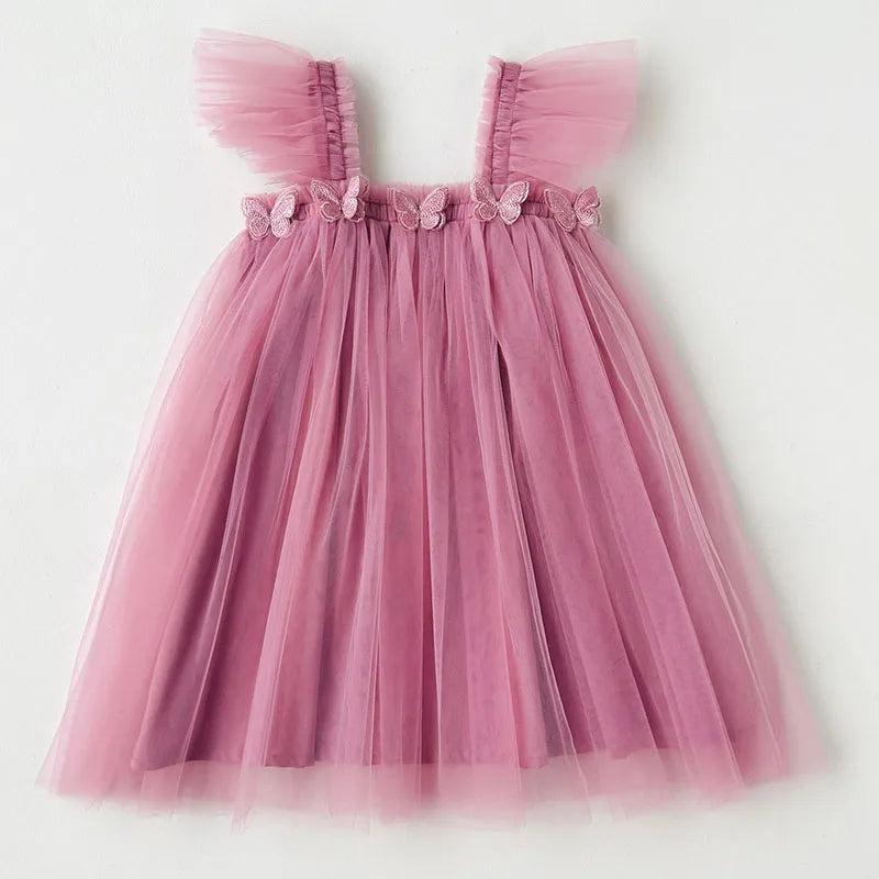 Vestidos de Tule de Malha de Princesa para Meninas, Tutu, Vestido de Aniversário de Sereia com Borboletas 3D para Crianças de 1 a 6 Anos, Vestido de Princesa Infantil