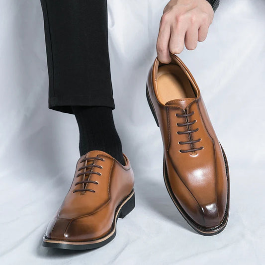 Luxury Business Dress Oxford Men Leather Shoes Painted Stripes Brogue Breathable Spring Autumn office wedding Shoes For Man