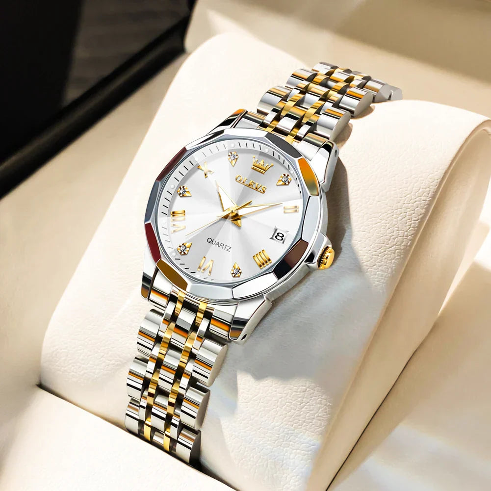 Elegant Fashion Women's Watches Luxury Brand Original Quartz Watch for Ladies Waterproof Stainless Steel Luminous Date