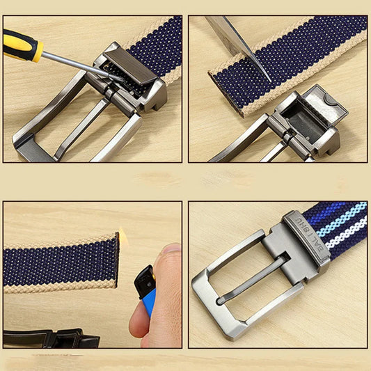 Men's Fabric Belt Canvas Belt for Drilled Webbing Casual Fashion Men's Trousers Belts Jeans Male Waist Belt Striped Strap HB072