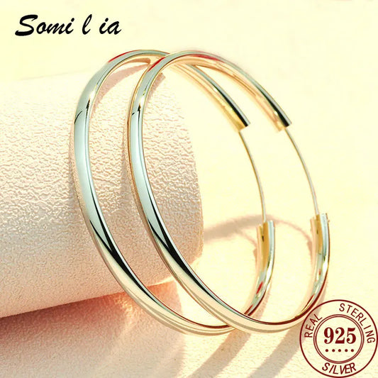 Fashion S925 Earrings 3-7CM Diameter Big Hoop Earrings For Women Platinum Plated Ear Rings Cерьги Kольца
