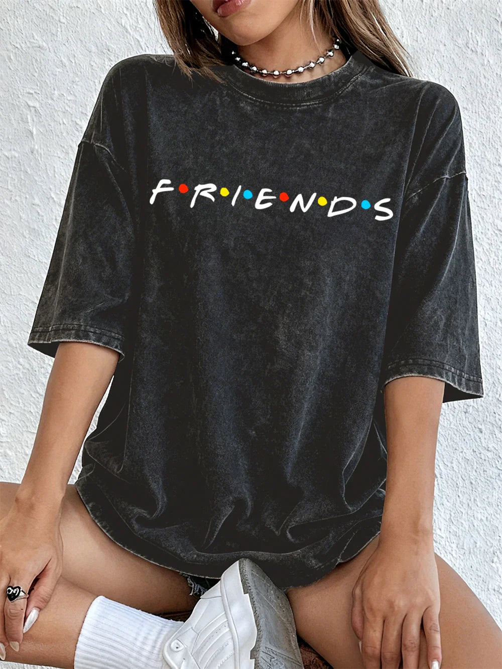 Movie Friends Print Washed T-Shirts Women Cotton Oversize T Shirt Summer Soft Short Sleeve Tops Street O-Neck Clothes