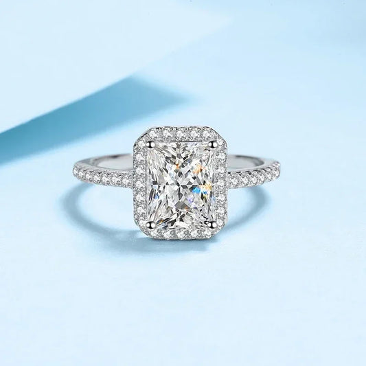 1ct 2ct Moissanite Ring for Women Emerald Radiant Cut Lab Diamond Rings Sterling Silver 925 with Gold Plated Wedding Band