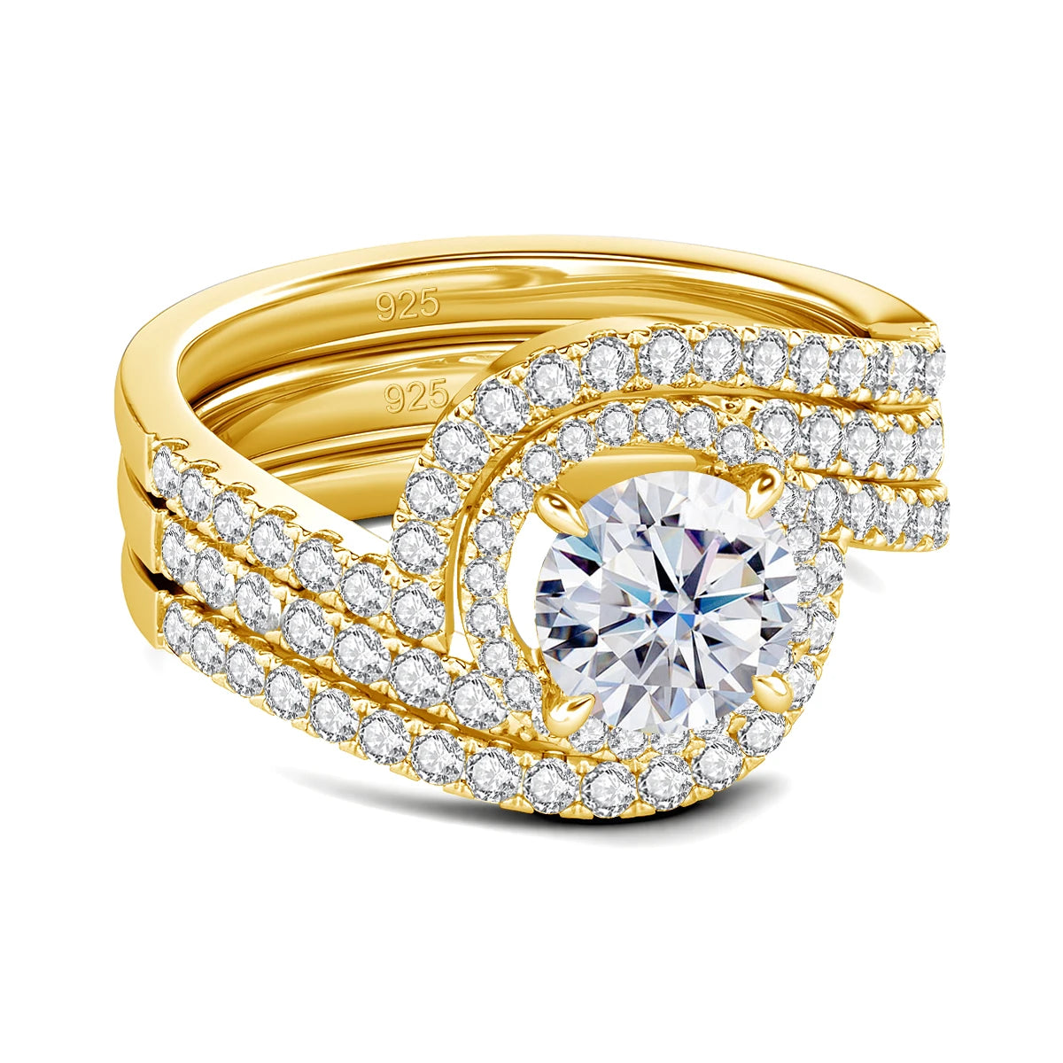 Luxury 3Pcs Set Full Moissanite Bridal Ring Set 925 Sterling Silver Engagement Ring for Women Wedding & Proposal Gift