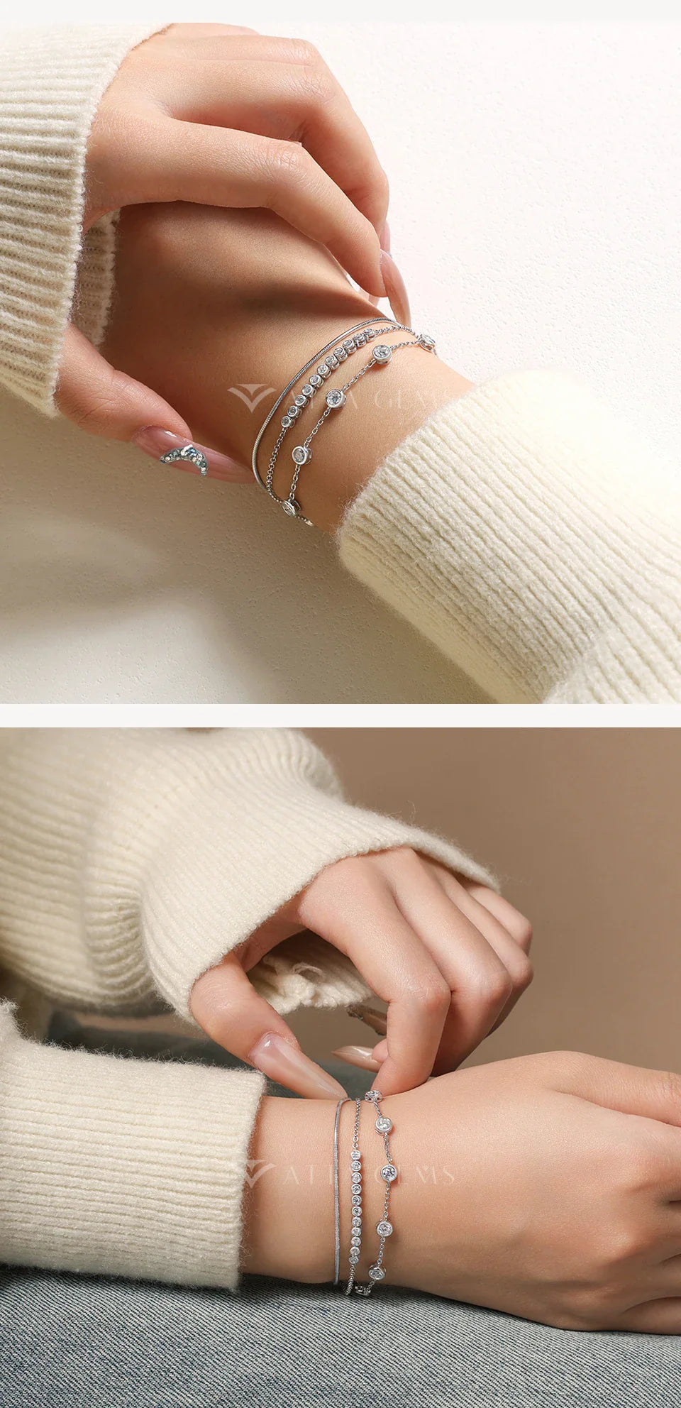 Three Layer Stacking Moissanite Bracelets 925 Sterling Silver Adjustable Women's Bracelet 16+3cm Charming Party Jewelry