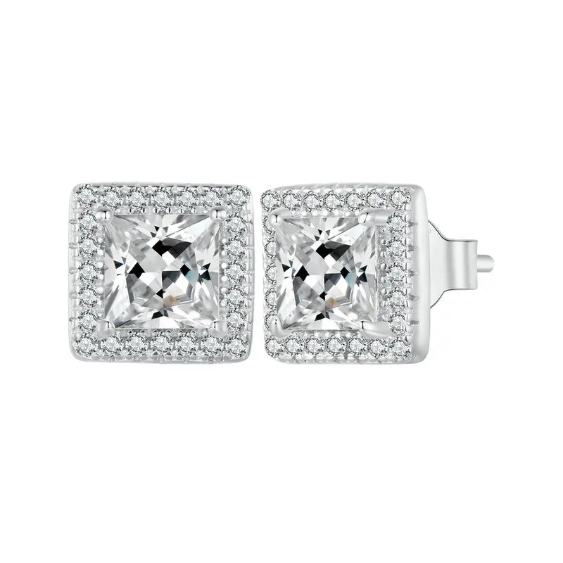 Gold Plated Halo CZ Stud Earrings 925 Sterling Silver Hypoallergenic Classic Elegant Heart Earrings Jewellry BSE894