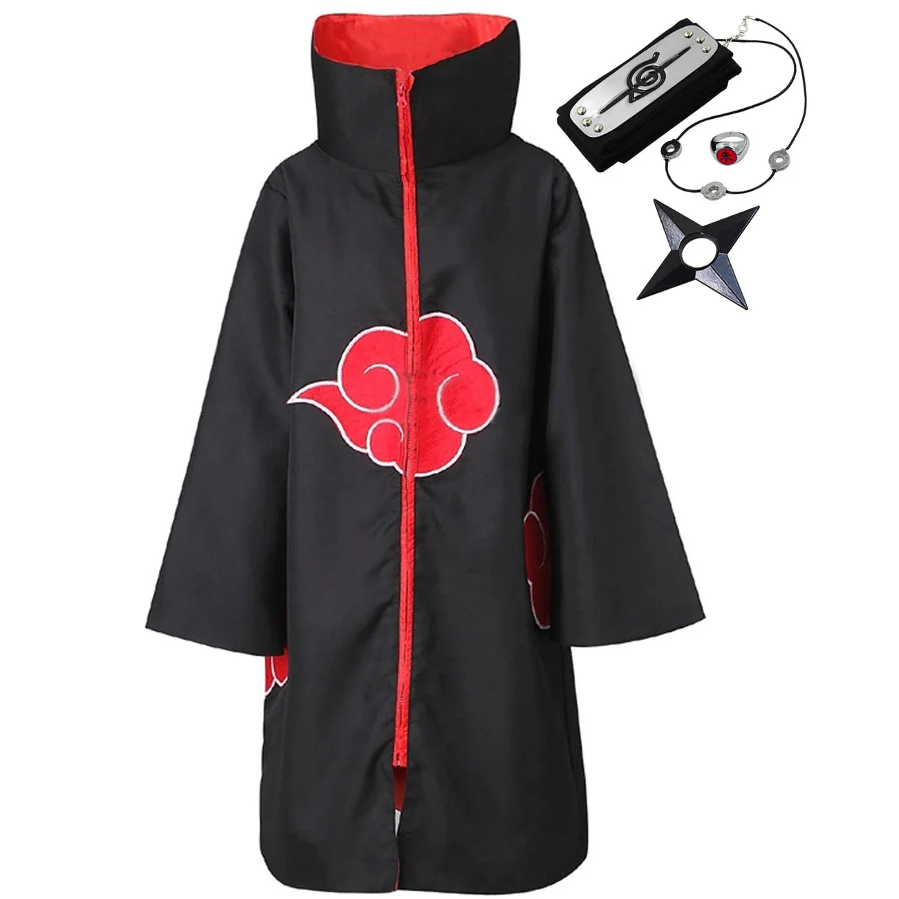 Uchiha Itachi Cloak for Kids Adult Long Black Robe Capes Halloween Carnival Cosplay Costume with Accessories
