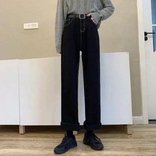 Woman Vintage Casual High Waist Black Jeans