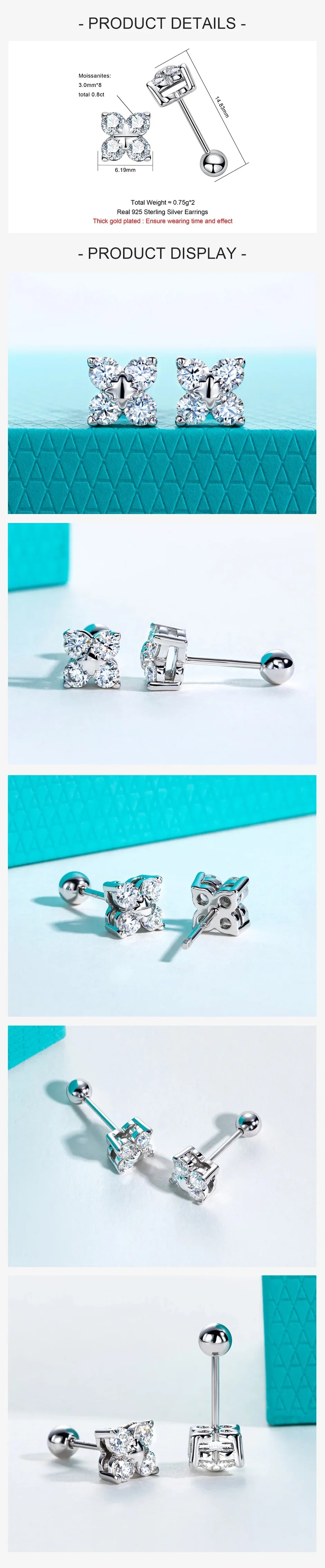 0.8cttw D Color Moissanite Diamond 925 Sterling Silver With Cer Classic Cross Stud Earrings for Woman Jewelry Wholesale