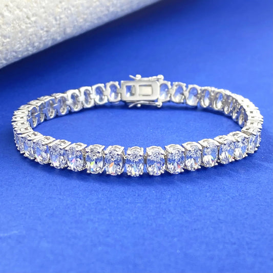 4*6MM Oval Cut Moissanite Tennis Bracelet For Women Man 100% S925 Silver D Color Lab Diamond Bracelet Party Fine Jewelry