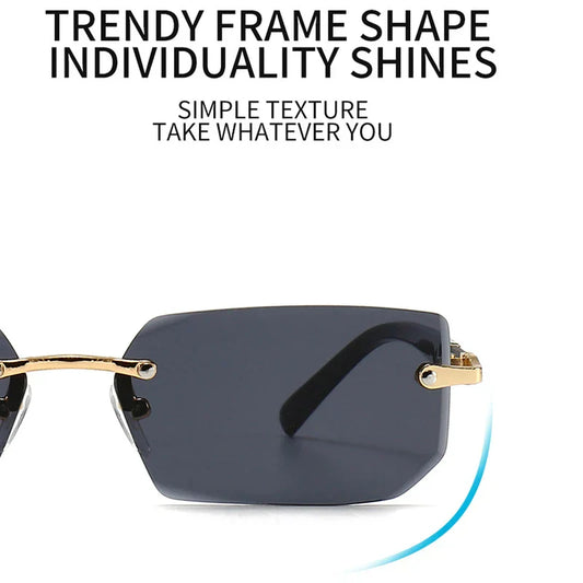 Rimless Sunglasses Rectangle Fashion Popular Women Men Shades Small Square Sun Glasses For Female Male Summer Traveling Oculos