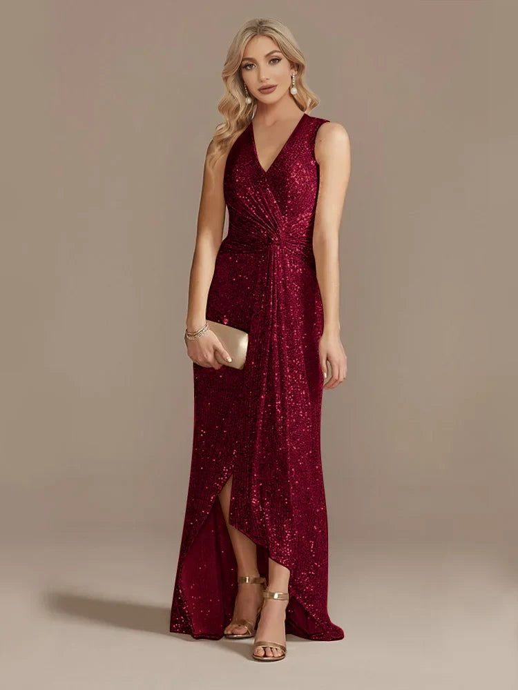Luxury Floor Length V-Neck Evening Dresses Elegant Slit Party Women 2025 Wedding Sequins Formal Cocktail Prom Gowns