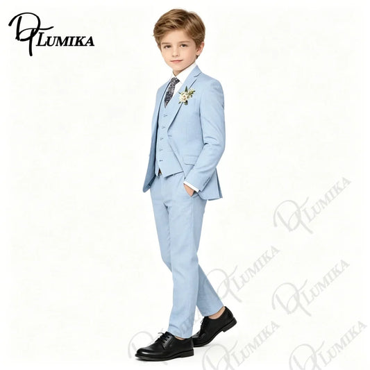 Boys' 4-Piece Slim Fit Suit Set in Sky Blue for Weddings & Graduation
