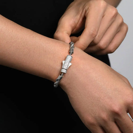 D VVS1 Moissanite Rope Bracelet 4mm Solid 925 Sterling Silver Chain Hip Hop Iced Out Clasp Rope Bracelets for Women Man