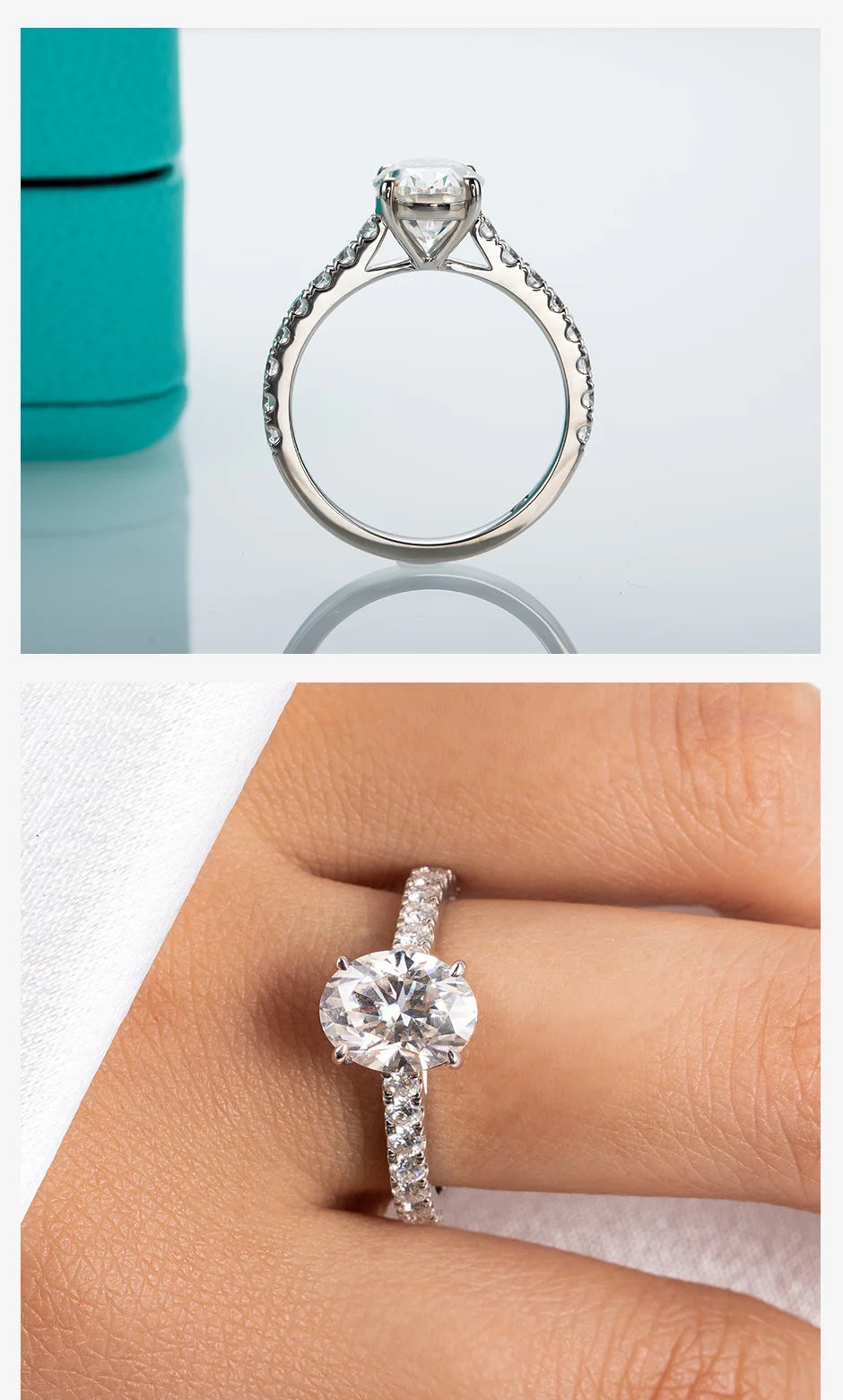 2 Carat Oval Cut D Color Moissanite Ring 18K Gold Plated 925 Sterling Silver Engagement Wedding Rings Wholesale