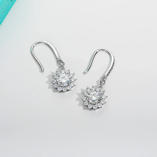 1 Carat Sunflower D Color Moissanite Drop Earrings 925 Sterling Silve Flower Hook Earrings for Woman Gifts Wholesale