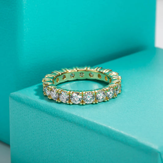 3.5mm D Color Moissanite Eternity Band Ring 925 Sterling Silver 14k Yellow Gold Plated Wedding Rings for Women Jewelry