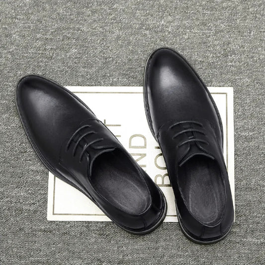 Men's Formal Business Shoes British Style Pointed Young Casual Shoes Thick Bottom Genuine Leather Increase Height Wedding Shoes