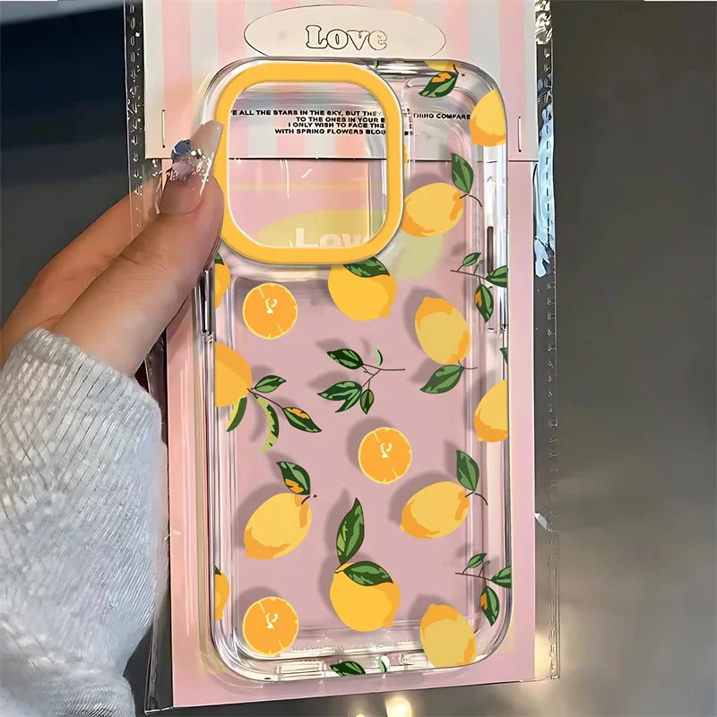 Summer Fruit Lemon Clear Phone Case for iPhone 16 15 14 13 12 11 Pro Max 16E XR XS X 16 Plus 17 Air Transparent Soft TPU Cover