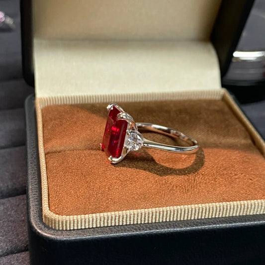 Luxury Platinum Solid Platinum PT950 Unisex Ring, Ruby Diamond, High Beauty Jewelry