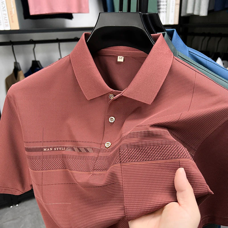 Retro men's short sleeved polo shirt summer fashion pocket stripe high-end custom design comfortable cotton top casual T-shirt