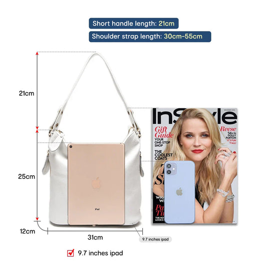 Elegant Blue Women Shoulder Bag 100% Genuine Leather White Hobos Handbag Lady Messenger Purse Charm Lock Decoration Red