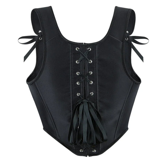 Fashion Satin Black Corset Top Women Overbust Gothic Retro Victorian Shaper Bustier Sexy Lace-up Slim Fishbone Short Corsets