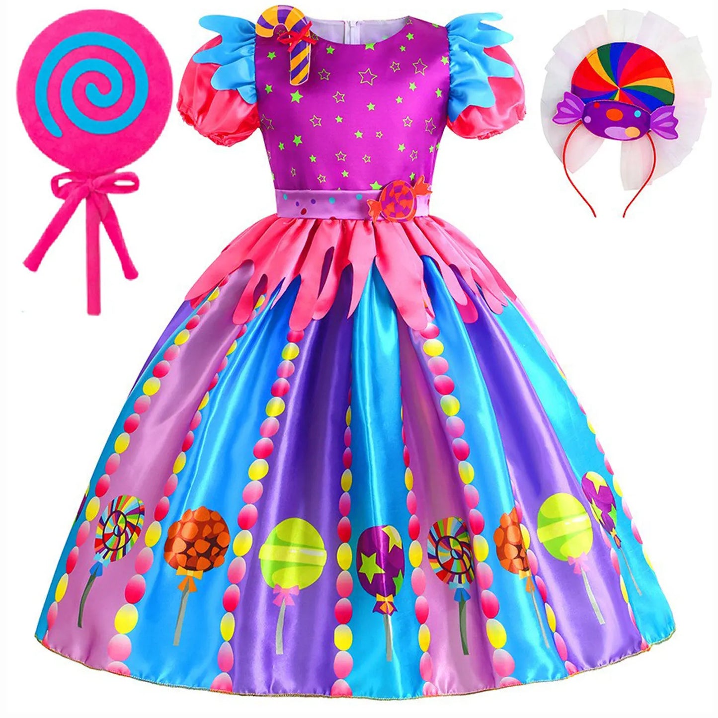 New Sweet Lollipop Candy Girl Dress Carnival Party Little Kids Birthday Costume Fancy Rainbow Tutu Children Wedding Clothes