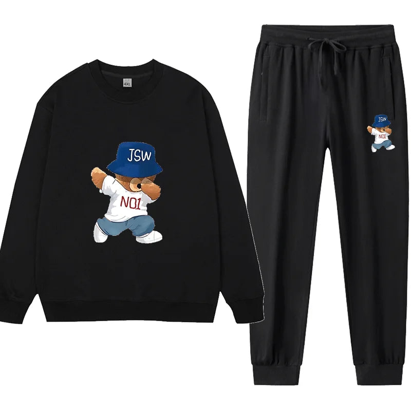2pcs Men's Sweatshirt Sweatpants Plus Size 1XL-7XL Sports Fashion Casual Printed Male Round Neck Pullover Trousers Set 110-185KG