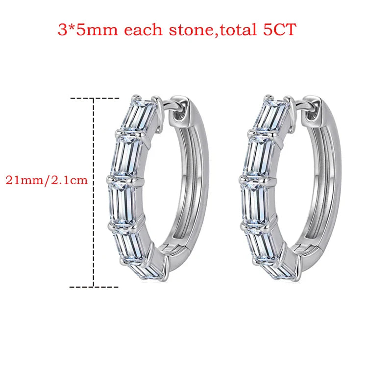 3*5mm Pass Diamond Test Moissanite Hoop Earrings D Vvs1 Emerald Cut Dainty Ear Jewelry for Women S925 Sterling Silver