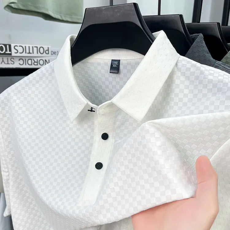 Seamless Polo Shirt - Short Sleeve Ice Silk Feel Nordic Style Soft & Comfortable Summer Wear Men's Golf Shirt