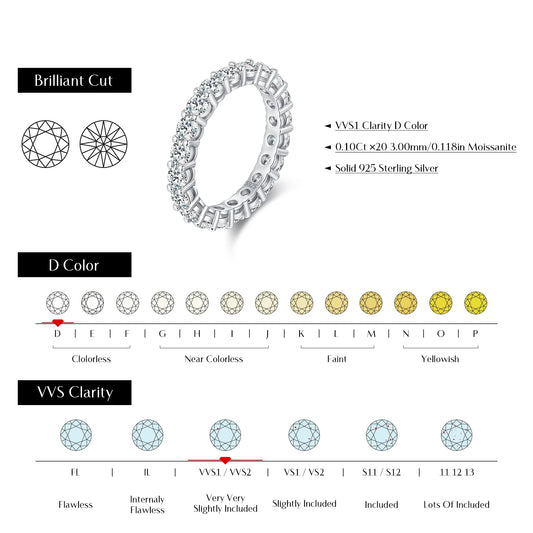 D Color Moissanite Eternity Band Rings 925 Sterling Silver Luxury Stackable Fashion Ring For Women Fine Jewelry