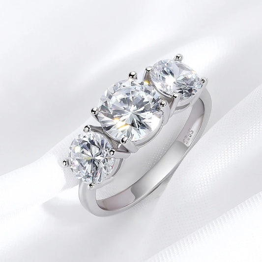 White Gold 4/2CT Moissanite Ring for Women Sparkling Lab Grown Diamond Wedding Band S925 Solid Silver Jewelry Wholesale