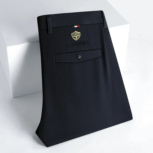 Mens Business Casual Pants Stretch Dress Pants Wrinkle Free Suit Pants Embriodery 4-Way Stretch Formal Dress Pants