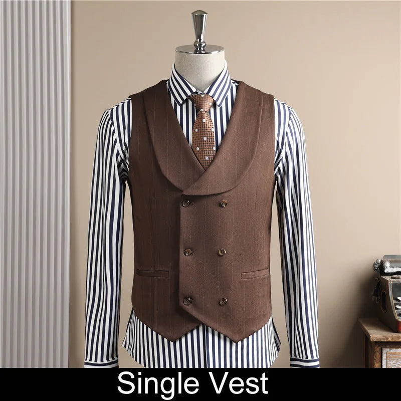Man Outfit Turn Down Collar Long Sleeve Blazer Men Turn Down Collar Vest Straight-leg Pant Male Striped Slim 3-piece Suit Set