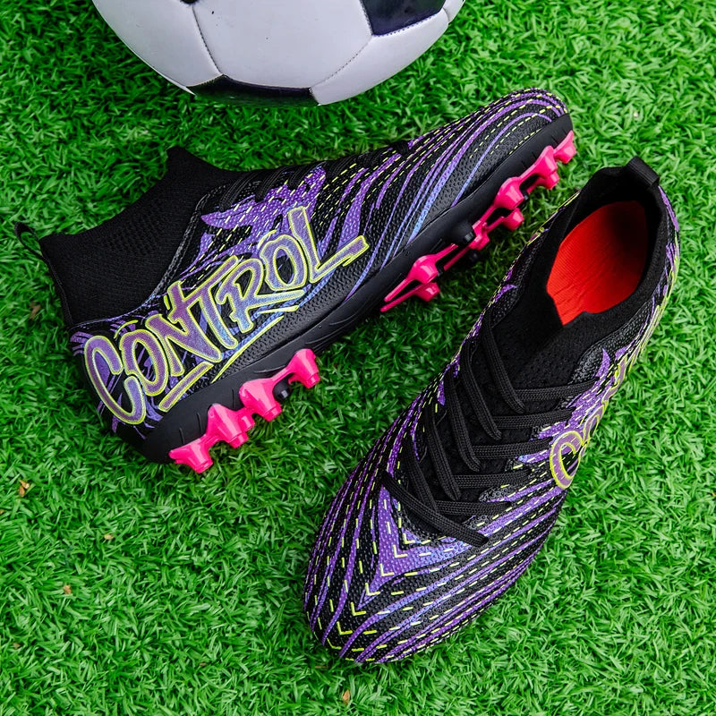 Unisex High-Top Soccer Cleats Non-Slip Football Boots Breathable Training Outdoor Grass Sneakers Men Women Professional Match
