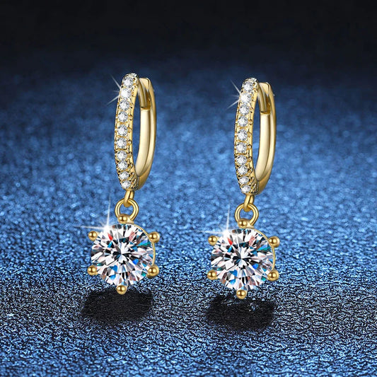 0.5ct 1ct Moissanite Drop Earrings S925 Sterling Silver with Gold Plated Wedding Jewelry With Certificate Hoop Earrings