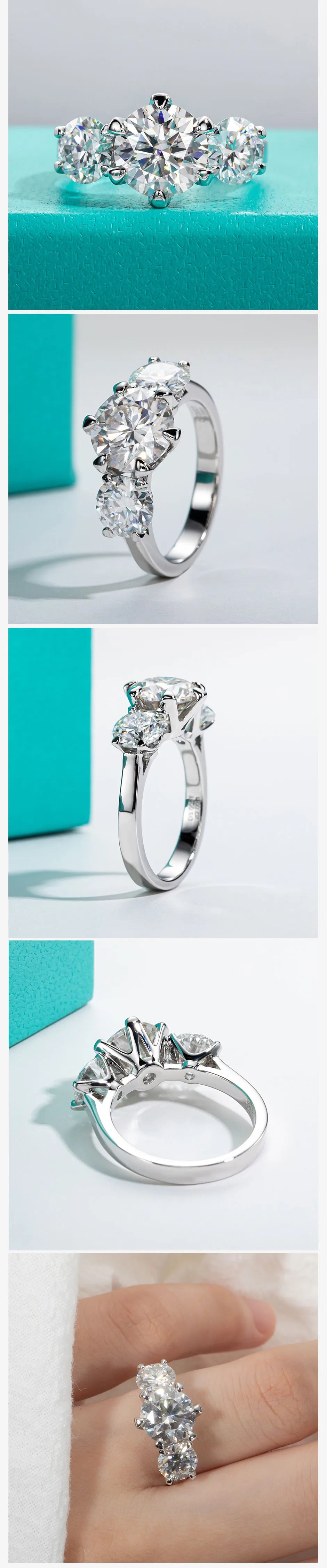 5ct D Color Moissanite Three Stone Engagement Silver Ring 18k Gold Plated Promise Wedding Ring With Cer Jewelry