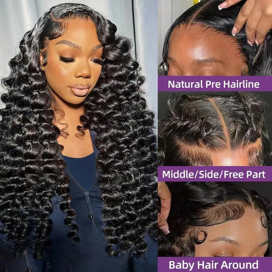 13X6 Deep Wave Frontal Wig 13x4 HD Transparent Lace Frontal Wigs Remy Glueless Deep Curly Lace Front Human Hair Wigs For Women