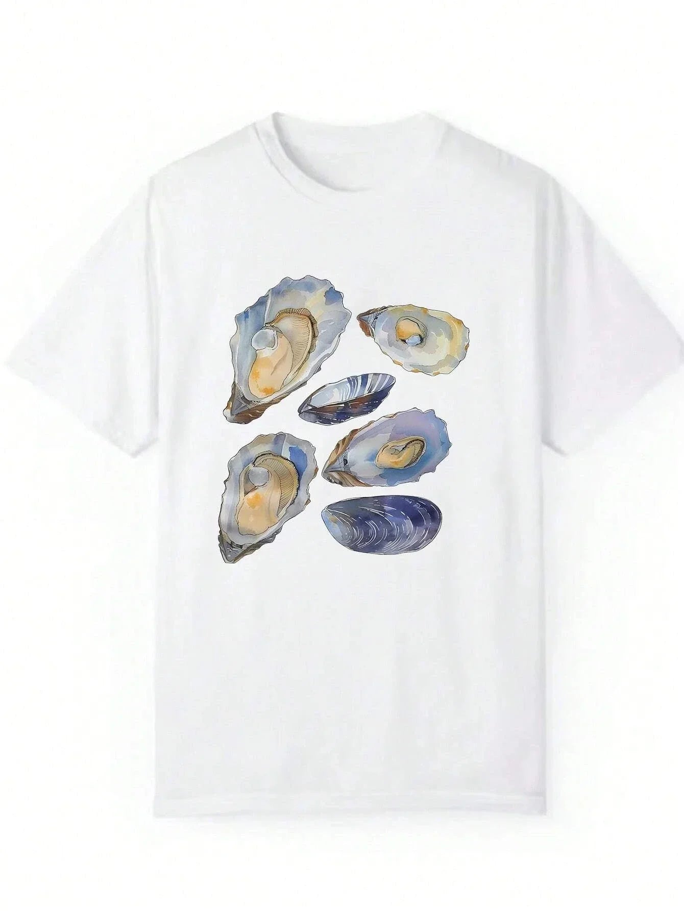 Beautiful Shell Pattern Print T-shirt American Ins Casual Regular Women Street Clothing Comfortable Y2k Loose T-shirt Tops