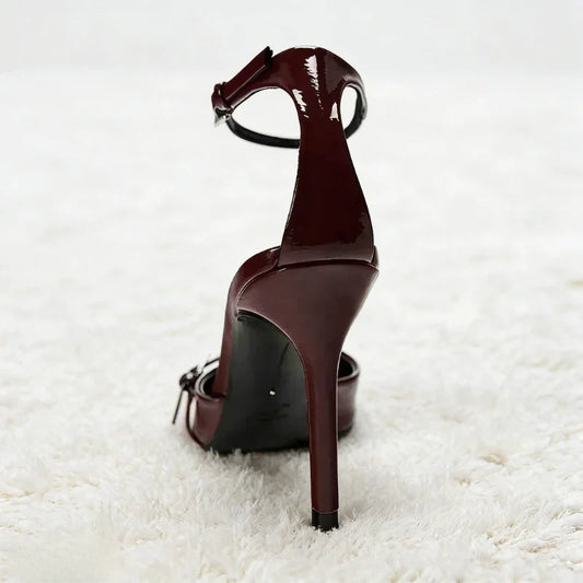 Ankle Strap Thin High Heels Women Summer Patent Leather Luxury Banquet Wedding Shoe Elegant Pointed Toe High Heeled Sandals