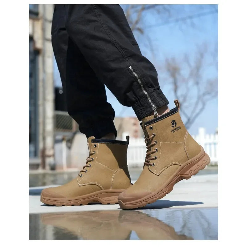 High End Microfiber Men's Work Boots with Steel Toe Caps for Anti Smashing and Anti Puncture, Kevlar Anti Puncture