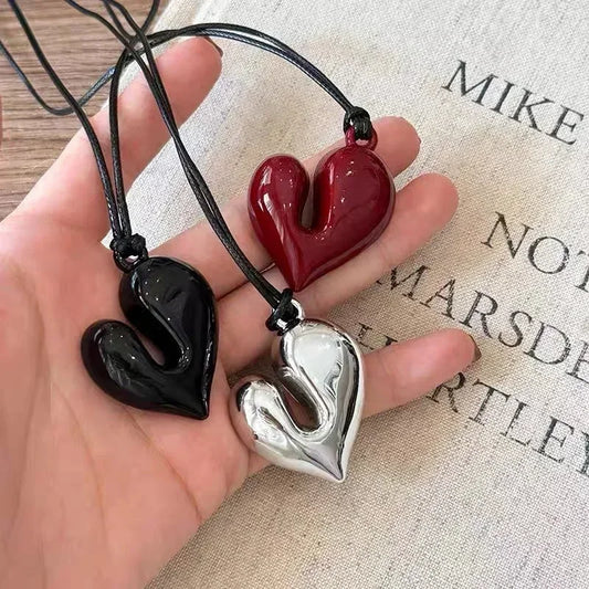 Heart Pendant Necklace for Women Men 85CM Adjustable Pull-out Sweater Chain Fashion Jewelry Accessory Gift