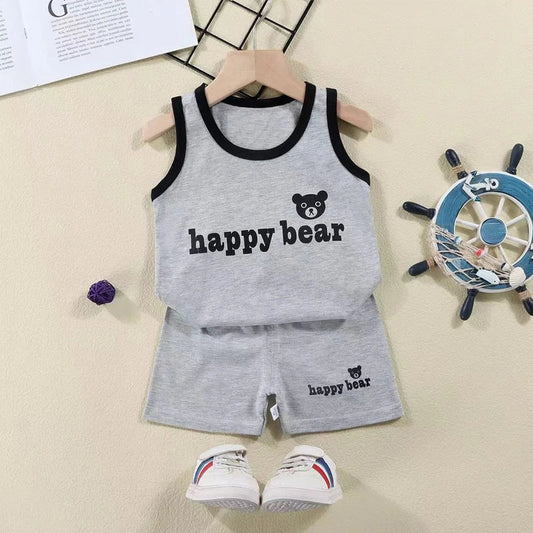 2PCS Children Sets Kids Clothes Vest Suit Summer Children Clothing baby Cotton T-Shirts Shorts Tank Top Boys Girls Sleeveless