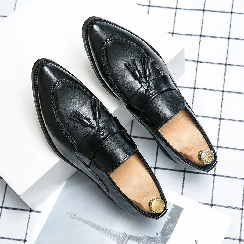 Classic Casual Leather Shoes For Men High Quality Social Office Shoes Men Slip On Loafers Flat Casual Business Leather Shoes Men