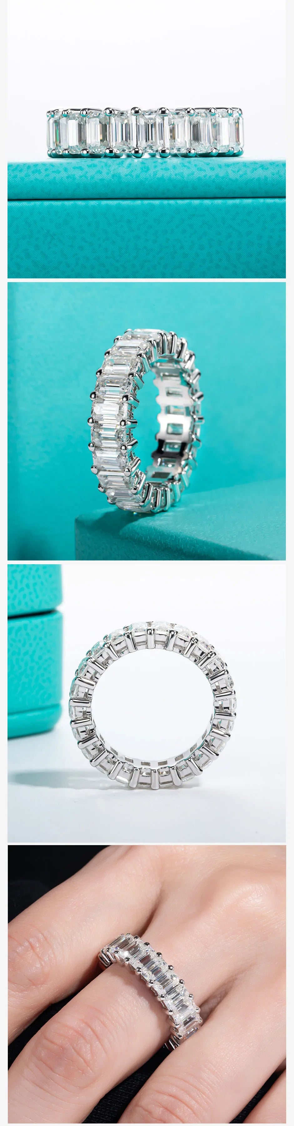 3*5mm 8.1cttw Emerald Moissanite Eternity Ring 925 Sterling Silver D Color Created Diamond Wedding Band Ring For Women